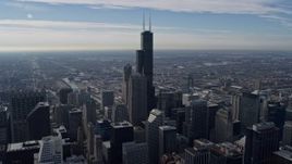 4K aerial stock footage of iconic Willis Tower in Downtown Chicago, Illinois Aerial Stock Footage | AX0165_0041