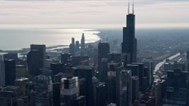 4K aerial stock footage of iconic Willis Tower and high-rises in Downtown Chicago, Illinois Aerial Stock Footage | AX0165_0042
