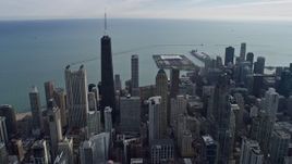 4K aerial stock footage of John Hancock Center and nearby skyscrapers in Downtown Chicago, Illinois Aerial Stock Footage | AX0165_0044