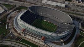 4K aerial stock footage of Soldier Field football stadium in Chicago, Illinois Aerial Stock Footage | AX0165_0047