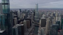 4K aerial stock footage of following the Chicago River through Downtown Chicago, Illinois Aerial Stock Footage | AX0165_0073