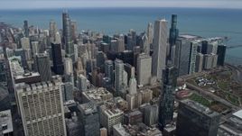 4K aerial stock footage approach skyscrapers near Grant Park in Downtown Chicago, Illinois Aerial Stock Footage | AX0165_0076