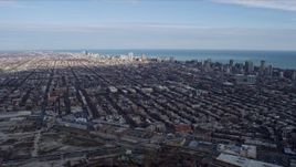 4K aerial stock footage of approaching urban neighborhoods in North Side Chicago, Illinois Aerial Stock Footage | AX0166_0006
