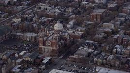 4K aerial stock footage of a Catholic Church in North Side Chicago, Illinois Aerial Stock Footage | AX0166_0007