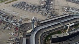 4K aerial stock footage of flying over terminals at O'Hare International Airport, Chicago, Illinois Aerial Stock Footage | AX0166_0020