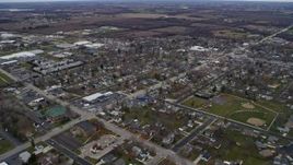 4K aerial stock footage of approaching and panning across a small town, Union Grove, Wisconsin Aerial Stock Footage | AX0166_0053