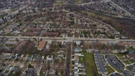 4K aerial stock footage of flying over suburban neighborhoods and McCarty Park in Milwaukee, Wisconsin Aerial Stock Footage | AX0166_0065