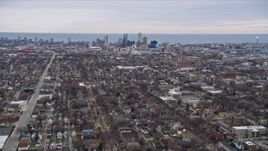 4K aerial stock footage of flying over urban neighborhoods toward the county courthouse in Milwaukee, Wisconsin Aerial Stock Footage | AX0166_0072