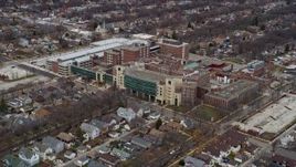 4K aerial stock footage of approaching a hospital in Milwaukee, Wisconsin Aerial Stock Footage | AX0166_0089