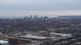 4K aerial stock footage of a wide view of the downtown skyline, Milwaukee, Wisconsin Aerial Stock Footage | AX0167_0002