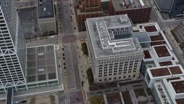 4K aerial stock footage flying by and away from a downtown office building, Milwaukee, Wisconsin Aerial Stock Footage | AX0167_0015