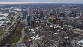 4K aerial stock footage circling tall skyscrapers in downtown, Milwaukee, Wisconsin Aerial Stock Footage | AX0167_0022