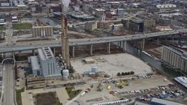 4K aerial stock footage of a gas-fired power plant, Milwaukee, Wisconsin Aerial Stock Footage | AX0167_0028