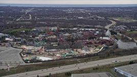 4K aerial stock footage of flying by Six Flags Great America in Gurnee, Illinois Aerial Stock Footage | AX0167_0054