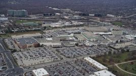 4K aerial stock footage of orbiting the Westfield Old Orchard shopping mall in Skokie, Illinois Aerial Stock Footage | AX0167_0068