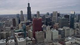 4K aerial stock footage of flying over skyscrapers to approach Willis Tower, Downtown Chicago, Illinois Aerial Stock Footage | AX0167_0094