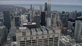 4K aerial stock footage of Trump Tower and skyscrapers seen from Chase Tower, Downtown Chicago, Illinois Aerial Stock Footage | AX0167_0097
