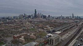 4K aerial stock footage of a wide view of the city's skyline, seen from West Side, Downtown Chicago, Illinois Aerial Stock Footage | AX0168_0002