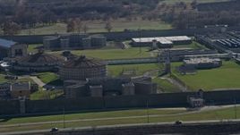 4K aerial stock footage of buildings at the Stateville Correctional Center prison in Crest Hill, Illinois Aerial Stock Footage | AX0168_0035