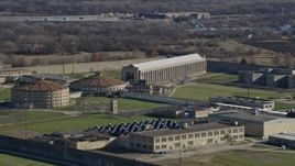 4K aerial stock footage of zooming in on buildings at the Stateville Correctional Center prison in Crest Hill, Illinois Aerial Stock Footage | AX0168_0037