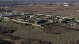 4K aerial stock footage of circling around the Stateville Correctional Center prison in Crest Hill, Illinois Aerial Stock Footage | AX0168_0041