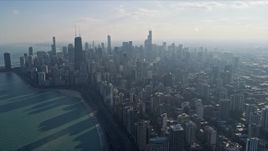 4K aerial stock footage of a wide view of the downtown skyscrapers, seen from north of the city, Downtown Chicago, Illinois Aerial Stock Footage | AX0169_0047