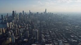 4K aerial stock footage of a wide view of the city's downtown skyscrapers, seen from north of the city, Downtown Chicago, Illinois Aerial Stock Footage | AX0169_0048