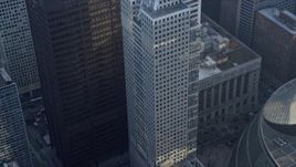 4K aerial stock footage of Chicago City Hall and skyscrapers, Downtown Chicago, Illinois Aerial Stock Footage | AX0169_0058