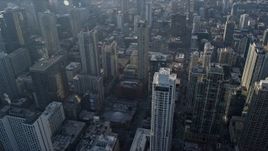 4K aerial stock footage of flying past and tilting to downtown skyscrapers, Downtown Chicago, Illinois Aerial Stock Footage | AX0169_0066