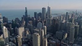 4K aerial stock footage of a view of towering skyscrapers across the city, Downtown Chicago, Illinois Aerial Stock Footage | AX0169_0068