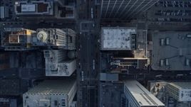 4K aerial stock footage of a bird's eye view of Michigan Avenue, reveal bridge over river, Downtown Chicago, Illinois Aerial Stock Footage | AX0169_0071