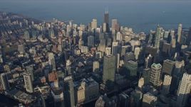 4K aerial stock footage of a view across the downtown area of the city, Downtown Chicago, Illinois Aerial Stock Footage | AX0169_0081