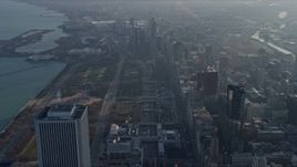 4K aerial stock footage fly over skyscrapers toward Grant Park, Downtown Chicago, Illinois Aerial Stock Footage | AX0169_0092