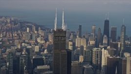 4K aerial stock footage of circling the top of Willis Tower, Downtown Chicago, Illinois Aerial Stock Footage | AX0169_0094