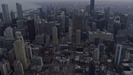 4K aerial stock footage approach and fly over skyscrapers at sunset in Downtown Chicago, Illinois Aerial Stock Footage | AX0170_0027