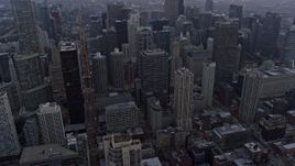 4K aerial stock footage flyby skyscrapers at sunset in Downtown Chicago, Illinois Aerial Stock Footage | AX0170_0028