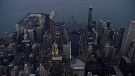 4K aerial stock footage of flying high over downtown at sunset, reveal Navy Pier, Downtown Chicago, Illinois Aerial Stock Footage | AX0170_0047