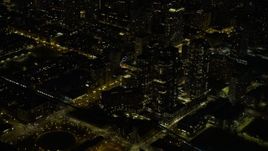 4K aerial stock footage of apartment buildings at night, Downtown Chicago, Illinois Aerial Stock Footage | AX0170_0082