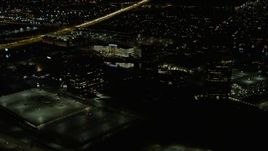 4K aerial stock footage of office buildings at night in Itasca, Illinois Aerial Stock Footage | AX0170_0116