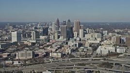 6.7K aerial stock footage a view of Downtown Atlanta skyscrapers and city buildings, Georgia Aerial Stock Footage | AX0171_0041