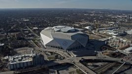 6.7K aerial stock footage an orbit of Mercedes-Benz Stadium in Atlanta, Georgia Aerial Stock Footage | AX0171_0052