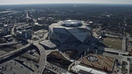 6.7K aerial stock footage of circling Mercedes-Benz Stadium in Atlanta, Georgia Aerial Stock Footage | AX0171_0053