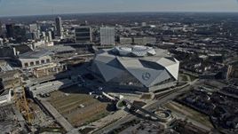 6.7K aerial stock footage of orbiting Mercedes-Benz Stadium in Atlanta, Georgia Aerial Stock Footage | AX0171_0054