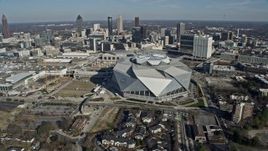 6.7K aerial stock footage of circling around Mercedes-Benz Stadium in Atlanta, Georgia Aerial Stock Footage | AX0171_0055