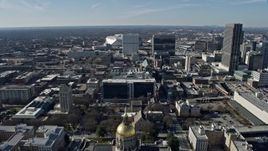 6.7K aerial stock footage fly over Georgia State Capitol in Atlanta toward office building and stadium Aerial Stock Footage | AX0171_0063