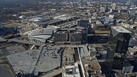 6.7K aerial stock footage orbit State Farm Arena, CNN Center, and Omni Hotel in Downtown Atlanta, Georgia Aerial Stock Footage | AX0171_0064