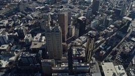 6.7K aerial stock footage of flying over Downtown Atlanta skyscrapers, tilt to bird's eye of skyscraper, Georgia Aerial Stock Footage | AX0171_0084