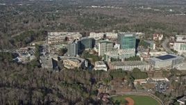 6.7K aerial stock footage of passing by the CDC buildings in Atlanta, Georgia Aerial Stock Footage | AX0171_0121