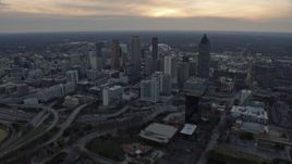 6.7K aerial stock footage of approaching Downtown Atlanta at sunset, Georgia Aerial Stock Footage | AX0171_0155