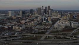 6.7K aerial stock footage approach and flyby the Downtown Atlanta skyline at sunset, Georgia Aerial Stock Footage | AX0171_0160